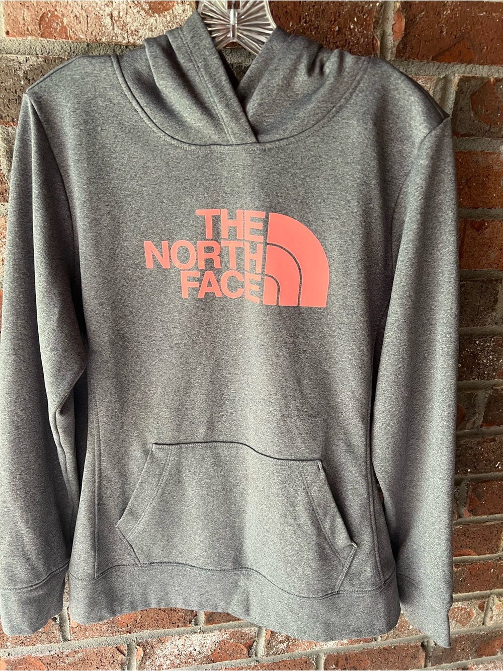 The North Face Gray Fleece Hoodie with Coral Lining - size large